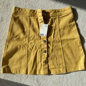 H&M - Yellow Mini Skirt 100% cotton with sliver buttons